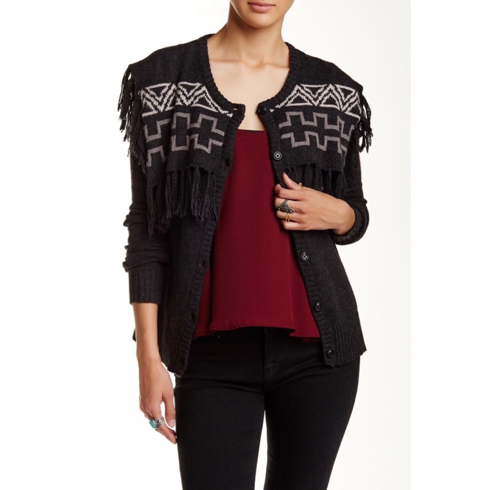 VOLCOM | Wolf Clan Fringe Intarsia Overlay Cardigan Sweater
